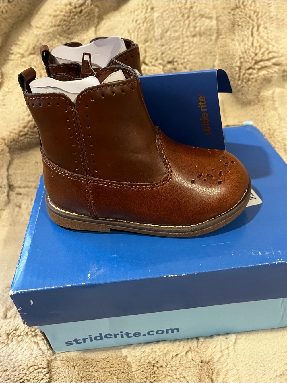 Stride Rite Baby Toddler Girl Stella Boots Leather Cedar Brown Size 5C